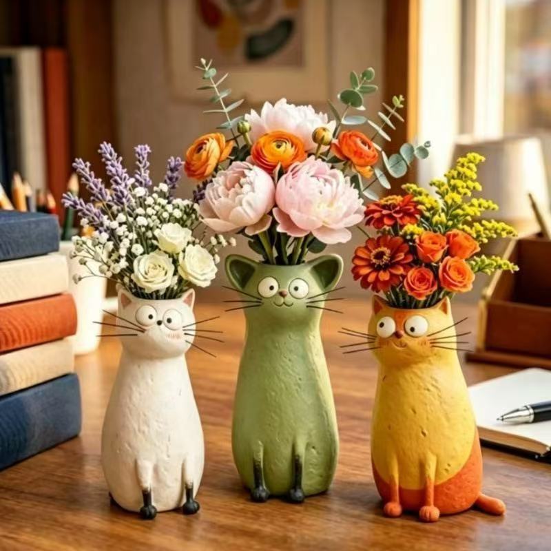 Creative Resin Cat Vase Quirky - Gardening Tools Cute ulasan dan harga